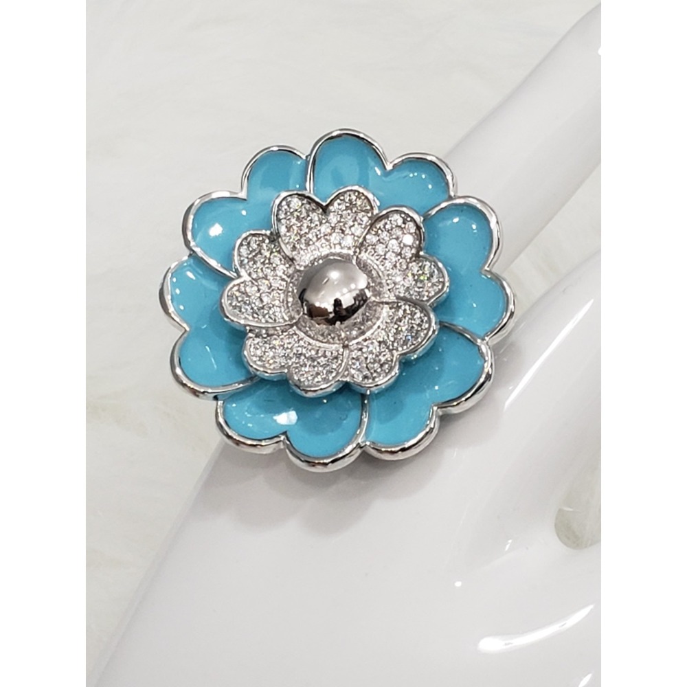 NEW Lauren G Adams Signed BLUE Enamel Flower Statement Ring Cocktail 3d size 8